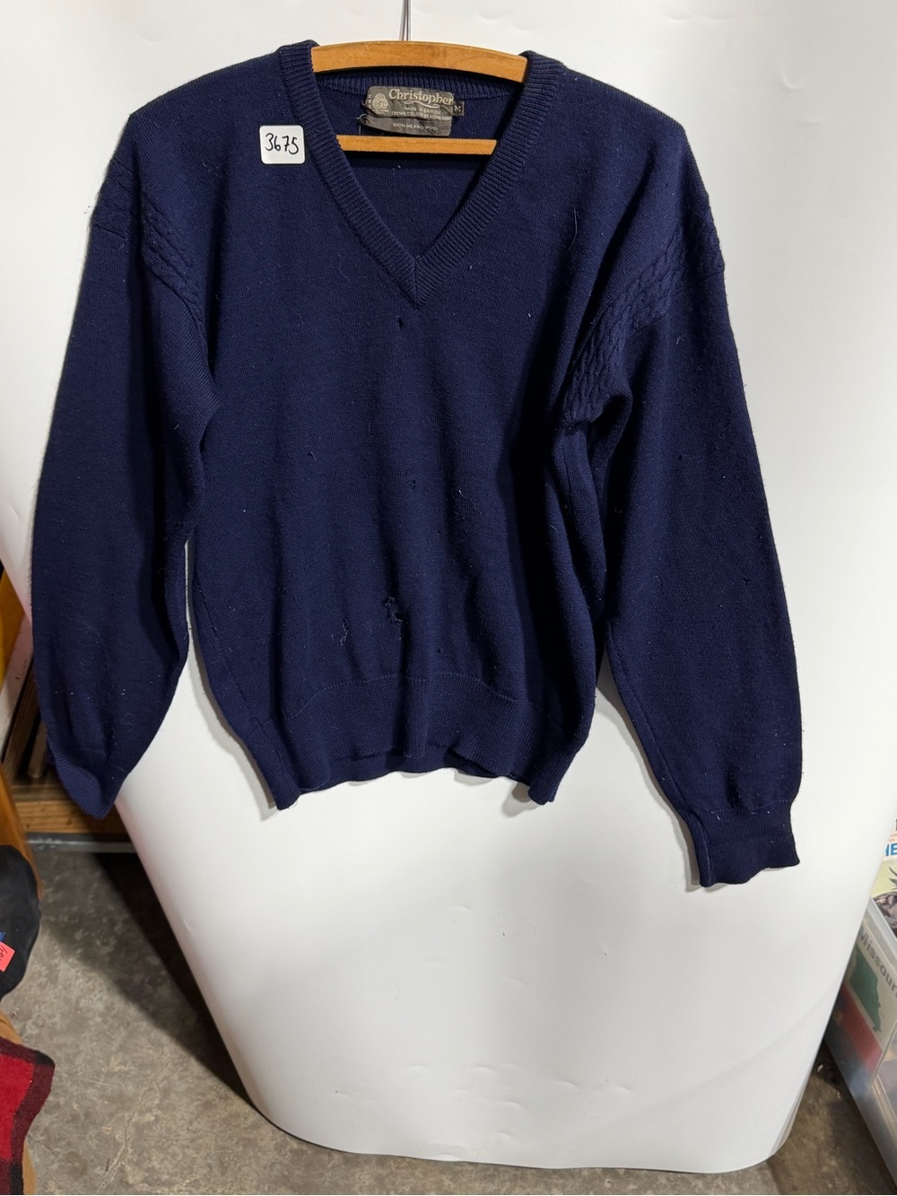 #3675-Navy V-Neck Men's Sweater